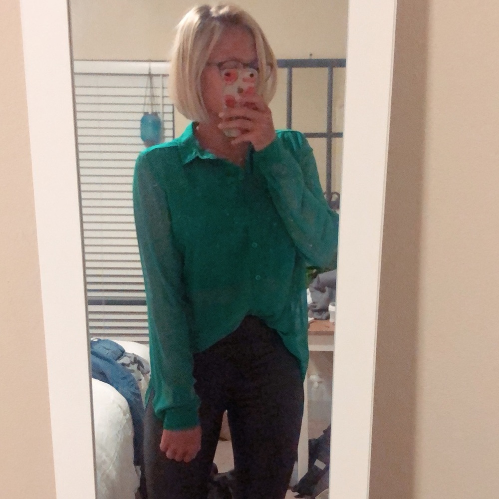 Free People Green Button Down Top!!